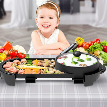 Portable Electric Grill, Electric Barbecue Grill Indoor Hot Pot Chafing Dish, Large Capacity Household Multifunctional Non-Stick Pan Electric Cooker With 5 Temperature Adjustments Soul Hill 1350 Watts, 1 Year Warranty