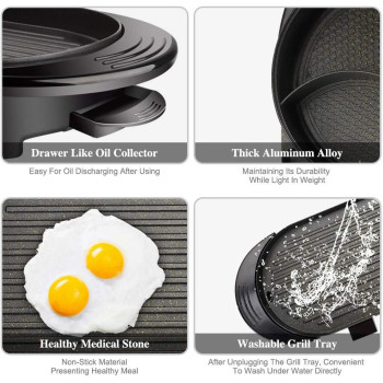 Portable Electric Grill, Electric Barbecue Grill Indoor Hot Pot Chafing Dish, Large Capacity Household Multifunctional Non-Stick Pan Electric Cooker With 5 Temperature Adjustments Soul Hill 1350 Watts, 1 Year Warranty