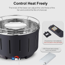 Portable Smokeless Barbecue Grill, Charcoal Barbeque Stainless Steel Removable Table Grill, Bbq With Travel Bag USB/Battery Fan Temperature Control For Outdoor Indoor Camping Garden 34 x 34 x 23 cm, 1 Year Warranty