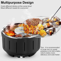 Portable Smokeless Barbecue Grill, Charcoal Barbeque Stainless Steel Removable Table Grill, Bbq With Travel Bag USB/Battery Fan Temperature Control For Outdoor Indoor Camping Garden 34 x 34 x 23 cm, 1 Year Warranty