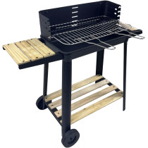Outdoor Standing Barbecue Grill On Wheels, Barbecue Grill Large Charcoal, Grill Bbq Trolley Height Adjustable Smoker Barbecue With Shelf Side Table Wheels (Grill On Wheels), 1 Year Warranty
