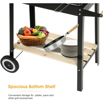 Outdoor Standing Barbecue Grill On Wheels, Barbecue Grill Large Charcoal, Grill Bbq Trolley Height Adjustable Smoker Barbecue With Shelf Side Table Wheels (Grill On Wheels), 1 Year Warranty