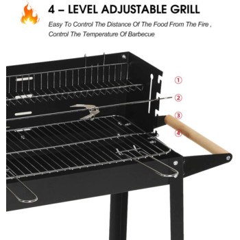 Outdoor Standing Barbecue Grill On Wheels, Barbecue Grill Large Charcoal, Grill Bbq Trolley Height Adjustable Smoker Barbecue With Shelf Side Table Wheels (Grill On Wheels), 1 Year Warranty