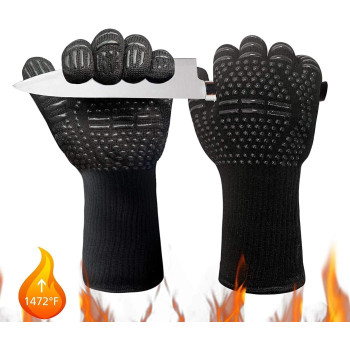 Maxbrothers Bbq Gloves For Smoker 1472 Degree F, Extreme Heat Resistant Gloves For Grill, Barbecue, Cooking, Baking And Cutting, Silicone Insulated Kitchen Oven Gloves Non-Slip Grilling Mitts Black 1 Pair (Black), 1 Year Warranty