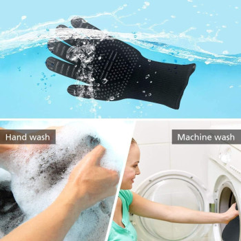 Maxbrothers Bbq Gloves For Smoker 1472 Degree F, Extreme Heat Resistant Gloves For Grill, Barbecue, Cooking, Baking And Cutting, Silicone Insulated Kitchen Oven Gloves Non-Slip Grilling Mitts Black 1 Pair (Black), 1 Year Warranty