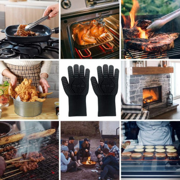 Maxbrothers Bbq Gloves For Smoker 1472 Degree F, Extreme Heat Resistant Gloves For Grill, Barbecue, Cooking, Baking And Cutting, Silicone Insulated Kitchen Oven Gloves Non-Slip Grilling Mitts Black 1 Pair (Black), 1 Year Warranty