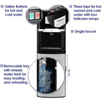 Super General Hot and Cold Water Dispenser, Bottom-Loading Water-Cooler, Instant-Hot-Water, 3 Taps, SGL-2020-BM, Black/Silver, 34 x 35 x 107 cm, 1 Year Warranty