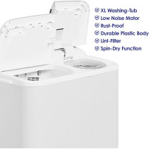 Super General 5 kg Twin-tub Semi-Automatic Washing Machine, White, efficient Top-Load Washer with Lint Filter, Spin-Dry, SGW-50, 70.9 x 40.2 x 85.5 cm, 1 Year Warranty