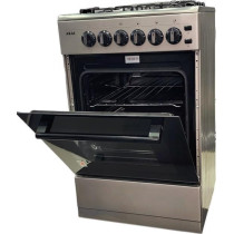 AKAI Freestanding Gas-Cooker 4-Burner With Full-Safety, Inox Body, Enamel Grid Pan Support, Gas Oven&Gas Grill With Automatic Ignition,50 x 50 cm,Silver,1 Year Warranty, CRMA-505SC