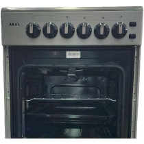 AKAI Freestanding Gas-Cooker 4-Burner With Full-Safety, Inox Body, Enamel Grid Pan Support, Gas Oven&Gas Grill With Automatic Ignition,50 x 50 cm,Silver,1 Year Warranty, CRMA-505SC