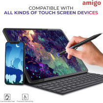 Amigo Touch Screen Stylus Pen, with Rubber Tip & Ballpoint Refile, Capacitive Stylus for Smartphones, Tablets & Other Touch Screen Devices ( Pack of 3 - Black)