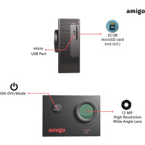 Amigo AC-11 HD Sports Action Camera with 12MP High Resolution Lens, 720p HD Image with Wide Angle Lens and Waterproof Upto 30 Meters (Black), Works Best with Class 10 Micro SD Card