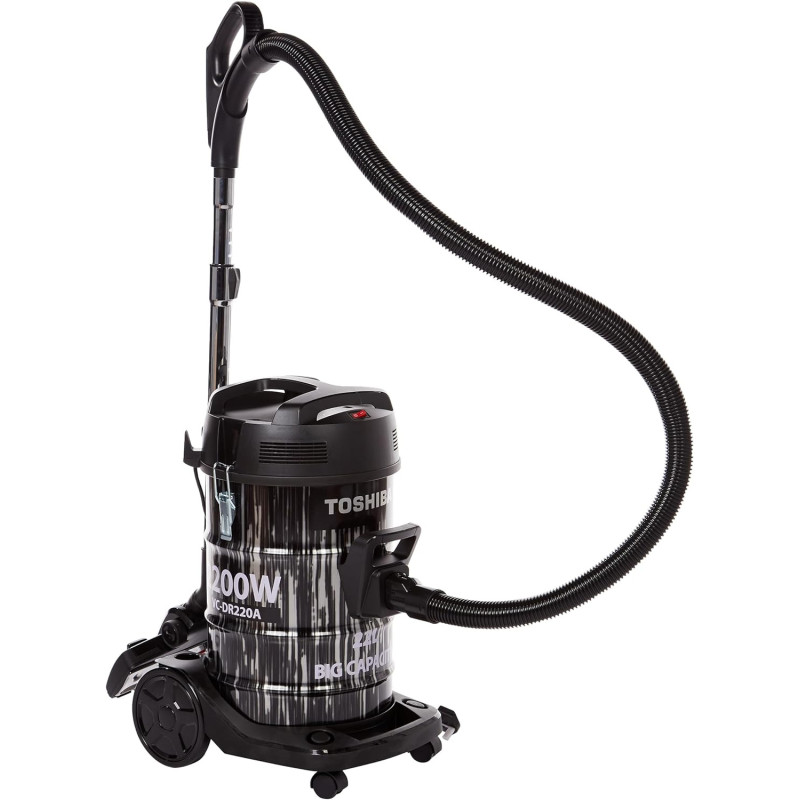 TOSHIBA 22 Liters Drum Type Vacuum Cleaner, 2200 Watts, Push Handle on Dust Tank, Big Wheel Diameter, Blowing Function, VC DR220ABFG 1 Year Warranty, Grey/Black