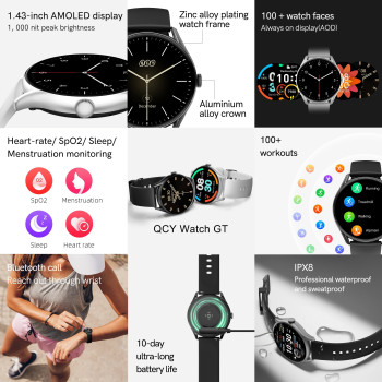 QCY Watch GT Smart Watch With Retina AMOLED HD Display - Black