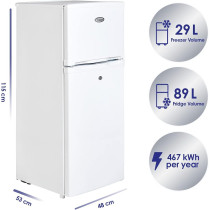 Super General 175 Liters Gross Compact Double Door Refrigerator-Freezer, Reversible door, Tropical Compressor, White, SGR-175-H, 48 x 53 x 115 cm, 1 Year Warranty