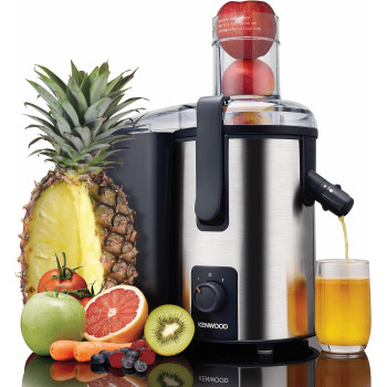 Kenwood Juicer 700W Stainless Steel Juice Extractor with 75mm Wide Feed Tube, 2 Speed, Transparent Juice Jug, Pulp Container, Anti Drip JEM50.000BS Silver/Black