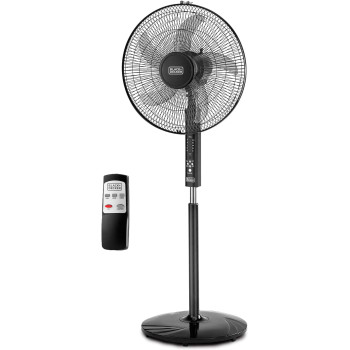 Black+Decker 60W Stand Fan 16 Inch Diameter, 90 Degree Wide Swing 3 Speeds Plus Modes And 5AS Blade With Remote Control, For The Perfect Temperature 60 W, FS1620R-B5, Black
