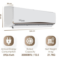Super General 2.5 Ton Split Air Conditioner, 30000 BTU, Rotary Compressor, Auto Restart, Gold Fin, 4-way swing, SGS-315-NE, White - 134 x 45 x 38 cm, 1 Year Warranty