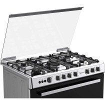 Midea 90x60cm Freestanding Cooker, Full Gas Cooking Range with 5 Burners, Automatic Ignition & Full Safety, Cast Iron Pan Support, Stainless Steel Finish, LME95028FFD