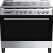 Midea 90x60cm Freestanding Cooker, Full Gas Cooking Range with 5 Burners, Automatic Ignition & Full Safety, Cast Iron Pan Support, Stainless Steel Finish, LME95028FFD