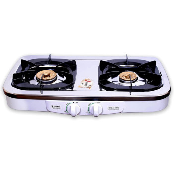 Rinnai 2 Burner Table Top Gas Stove, Full Safety Cooktop with Brass Pan Support for Heavy & Large Pots, Cooker with Stainless Steel Body, RET2KRS