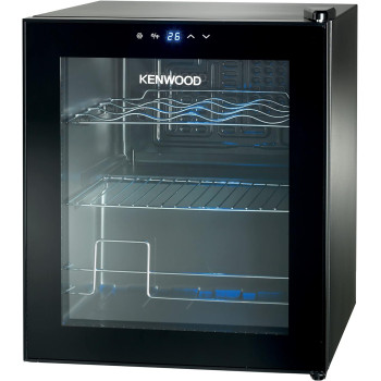 KENWOOD Beverage Cooler 12 Bottles Wine Cooler Refrigerator with Double Glass Door, Blue Light, Smart Temperature Control BCM12.000BK Black