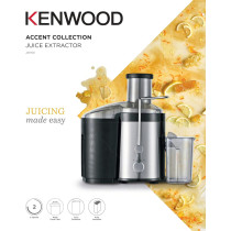 KENWOOD Juicer 300W Stainless Steel Juice Extractor with 65mm Wide Feed Tube,2 Speed, Transparent Juice Jug, JEM01.000BK Silver/Black