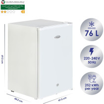 Super General 90 Liter Gross Volume Compact Mini-Refrigerator SGR-045-H, White, Beverage-Fridge with Child Lock, Shelf, Freezer-Box, reversible door, 47.5 x 44.5 x 69.5 cm