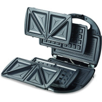 Kenwood Sandwich Maker 3 In 1 Sandwich, Grill/Griddle, Waffle, Dual Plate Press For Toasties, Easy To Use & Clean, Non-Stick Plates, Compact Size Bread Toaster Black/Metal Smm01.Aobk