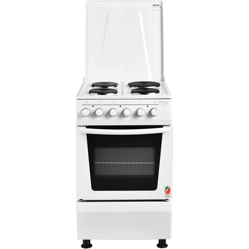 Super General Freestanding Electric-Cooker 4 hot plates, Steel Cooker, Electric Oven-Grill with Push Button Knobs and Thermostat, White, 50 x 50 x 85 cm, SGC-5041-BS, 1 Year Warranty