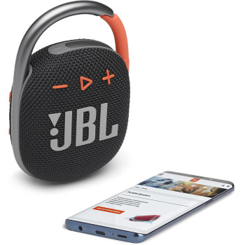 JBL Clip 4 Portable Bluetooth Speaker, 10H Battery, JBLCLIP4BLK Black/Orange, 1 Year Warranty
