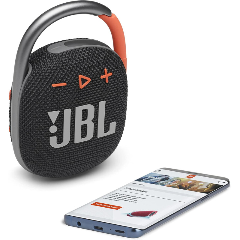 JBL Clip 4 Portable Bluetooth Speaker, 10H Battery, JBLCLIP4BLK Black/Orange, 1 Year Warranty