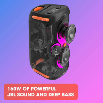 JBL Partybox 110 Portable Party Speaker, 160W Powerful Sound, Built-In Lights, Splashproof, Adjustable Bass, Immersive Audiovisual, 12H Battery, USB Stream - Black, JBLPARTYBOX110UK, 1 Year Warranty