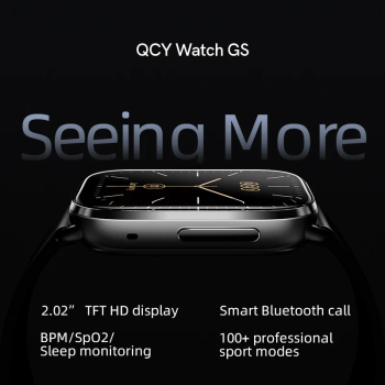 QCY Watch GS Smart Sports Watch With 2.02 Large Display, Bluetooth Call, Health Monitoring,10 Days Battery Life and Message, Call Notification - Black 