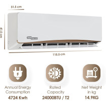 Super General 2 Ton Split Air Conditioner, 24000 BTU, Rotary Compressor, Auto Restart, Gold Fin, 4-way swing, SGS-245-NE, White - 115.5 x 41.5 x 31.5 cm, 1 Year Warranty