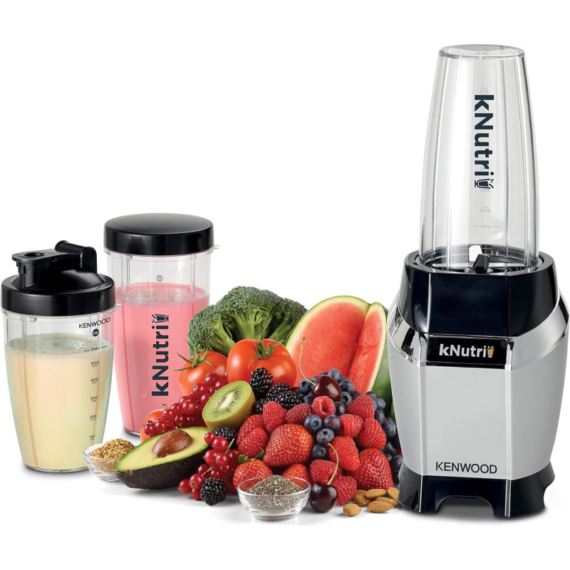 KENWOOD Personal Blender 600W Smoothie Blender/Smoothie Maker 600W with 2 x 700ml & 600ml Tritan Smoothie2Go Bottle and Lid, Ice Crush Function BSP70.560SI Black/Silver