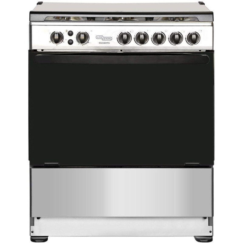 Super General 80 X 60 cm, 5 Gas Burners, Gas Oven with Rotisserie Free standing Gas Cooker, Stainless Steel - SGC801FS"Min 1 year manufacturer warranty"
