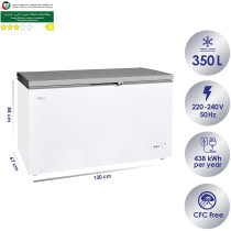 Super General Chest-Freezer 440 Liter Gross Volume, SGF-444-HM, White/Grey, Rectangular Deep-Freezer with Sliding Glass door, Lock & Key, Wheels, 130 x 67 x 84 cm, 1 Year Warranty