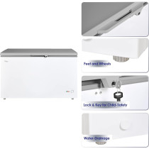 Super General Chest-Freezer 440 Liter Gross Volume, SGF-444-HM, White/Grey, Rectangular Deep-Freezer with Sliding Glass door, Lock & Key, Wheels, 130 x 67 x 84 cm, 1 Year Warranty