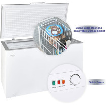 Super General Chest-Freezer 440 Liter Gross Volume, SGF-444-HM, White/Grey, Rectangular Deep-Freezer with Sliding Glass door, Lock & Key, Wheels, 130 x 67 x 84 cm, 1 Year Warranty
