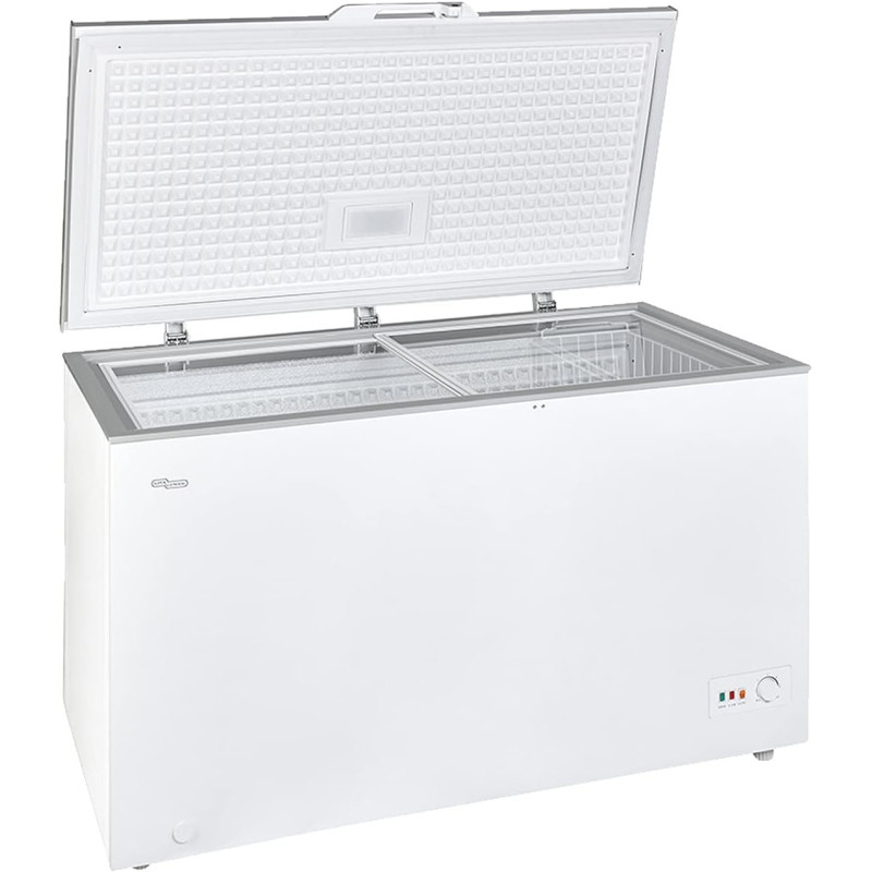 Super General Chest-Freezer 440 Liter Gross Volume, SGF-444-HM, White/Grey, Rectangular Deep-Freezer with Sliding Glass door, Lock & Key, Wheels, 130 x 67 x 84 cm, 1 Year Warranty
