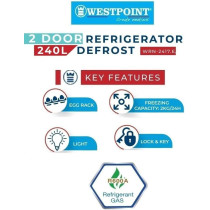 Westpoint 240 Liters Double Door DEFROST Refrigerator 2 Star ESMA RATED with Lock & Light One Year Warranty Silver - WRN-2417EI: Office Products