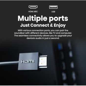 Hisense HS205 2.0ch Soundbar - 60W, Wireless Bluetooth, HDMI ARC/Optical/AUX/USB, 3EQ Modes