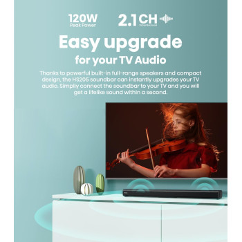Hisense HS205 2.0ch Soundbar - 60W, Wireless Bluetooth, HDMI ARC/Optical/AUX/USB, 3EQ Modes