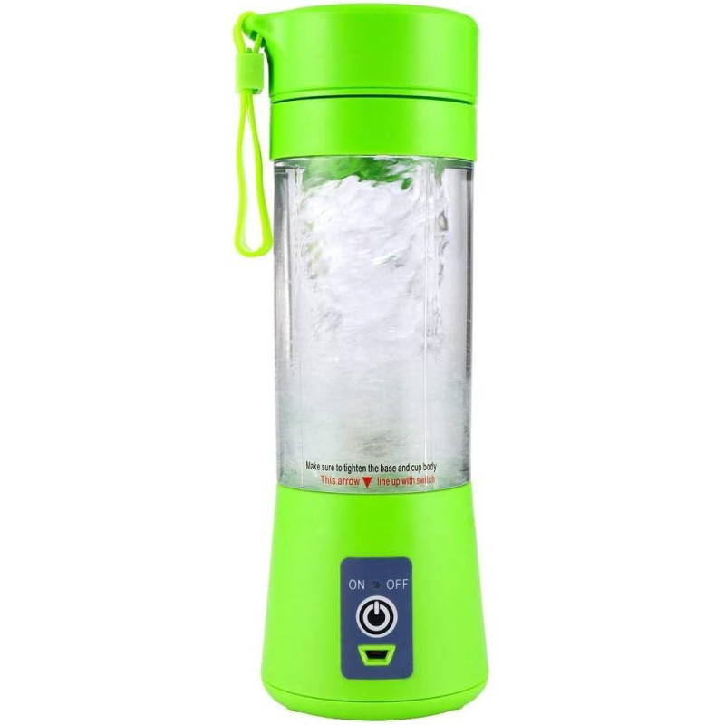 Personal USB Juicer Cup, Portable Juicer Blender, Rechargeable, Six Blades, 3D Mixing, 380ML, Green, ZZB01