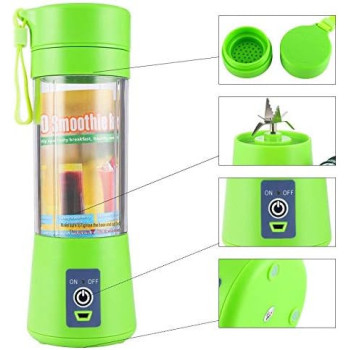 Personal USB Juicer Cup, Portable Juicer Blender, Rechargeable, Six Blades, 3D Mixing, 380ML, Green, ZZB01