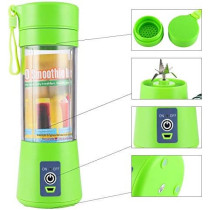 Personal USB Juicer Cup, Portable Juicer Blender, Rechargeable, Six Blades, 3D Mixing, 380ML, Green, ZZB01