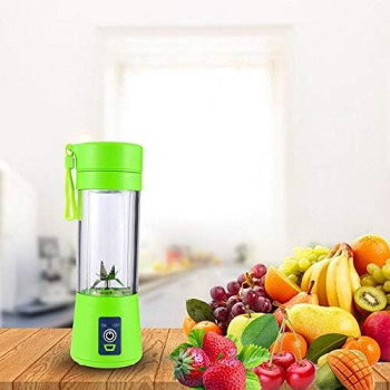 Personal USB Juicer Cup, Portable Juicer Blender, Rechargeable, Six Blades, 3D Mixing, 380ML, Green, ZZB01