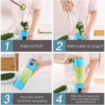 Portable USB Juicer Cup, Six 3D Blades, Rechargeable, 380 ML, Easy to Pick, Blue, TLZA+1