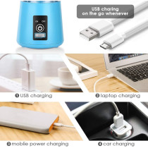 Portable USB Juicer Cup, Six 3D Blades, Rechargeable, 380 ML, Easy to Pick, Blue, TLZA+1